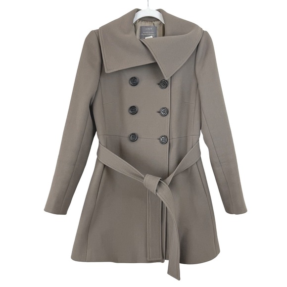 J. Crew LADY DAY Double Cloth Coat Belted Wool DOUBLE BREASTED Taupe 4 ITALY‎ - Picture 1 of 12